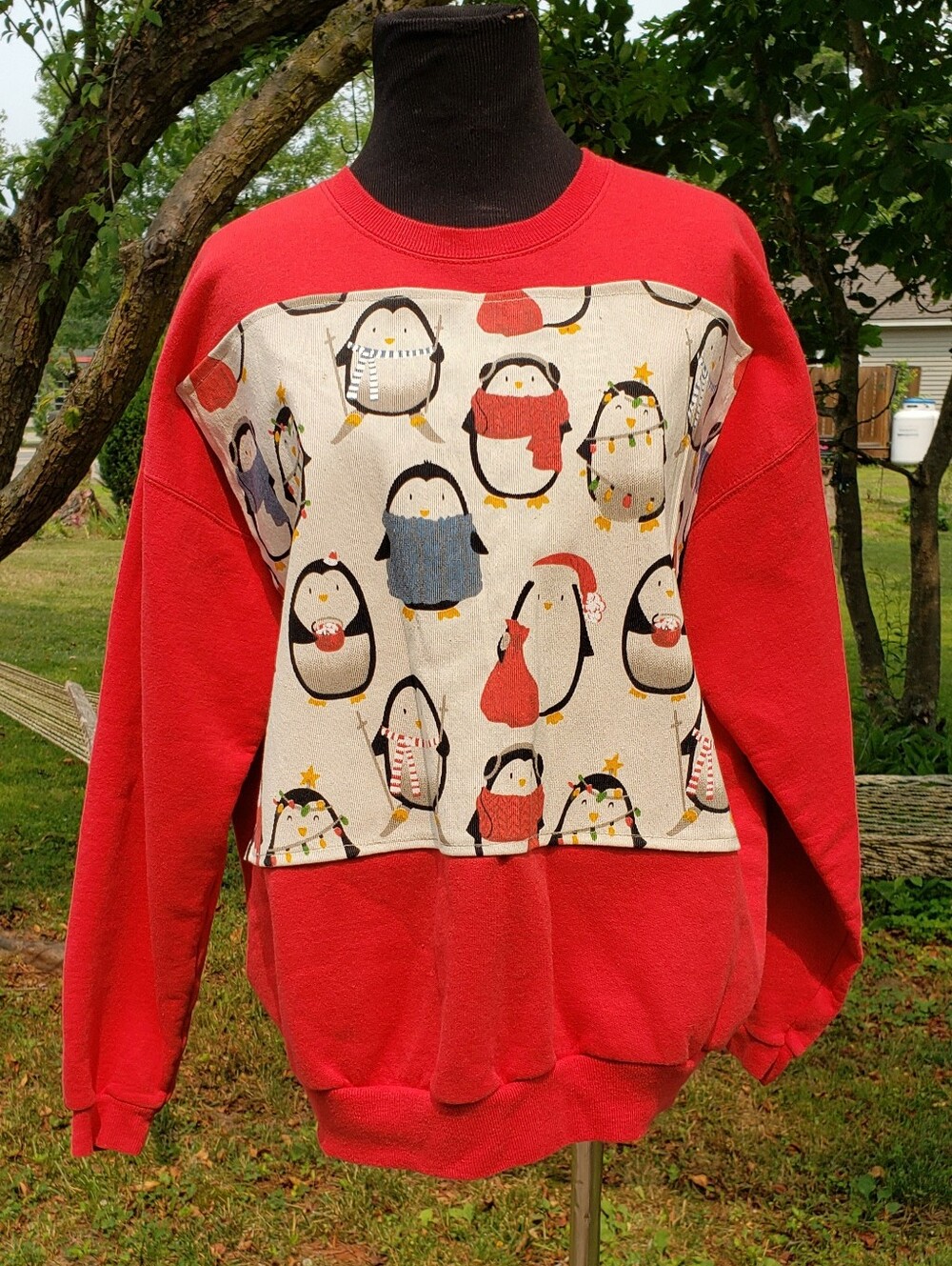 Upcycled Penguin Penguins Winter Christmas Sweatshirt